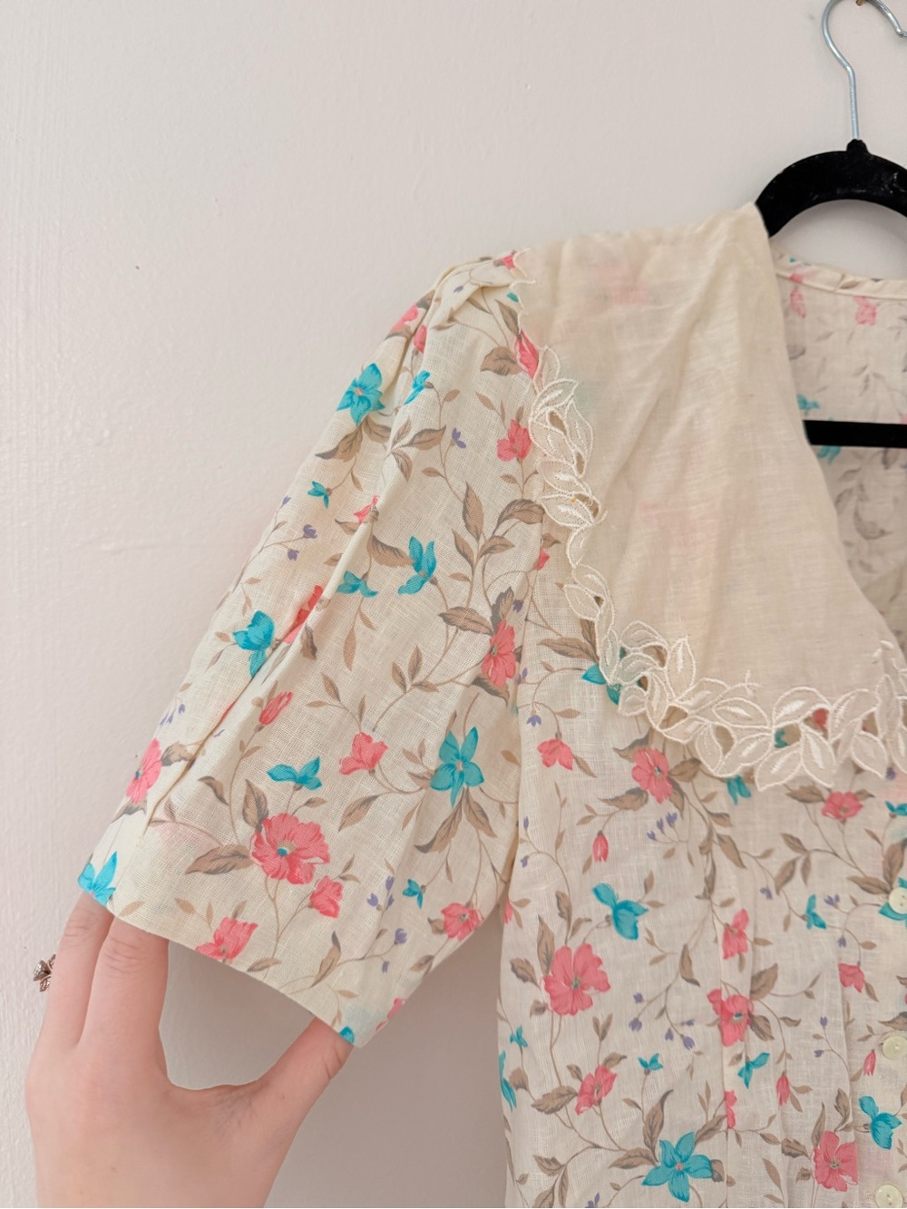 Vintage Floral Short Sleeve Button Blouse w/ Lacy Sailor Collar Doncaster II -MD - Picture 10 of 15